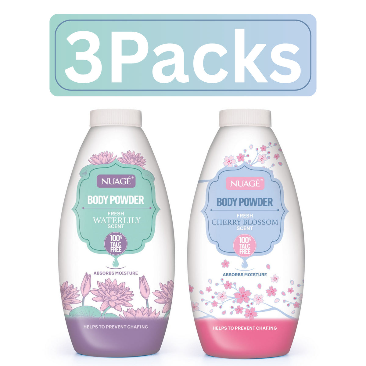 3X Nuage Talc Free Body Powder Cherry Blossom & Water Lily Scent 250g