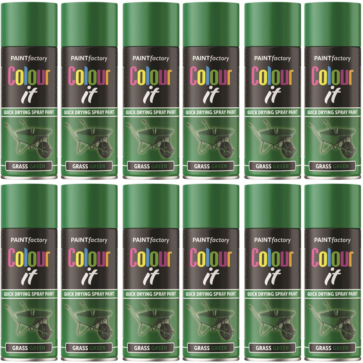 12X Paint Factory Grass Green Gloss Spray Paint 400ml.