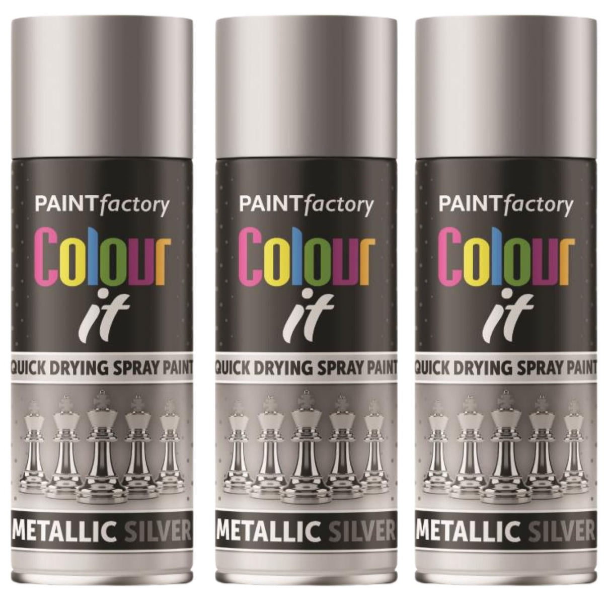 3X Paint Factory Metallic Silver Spray Paint 200ml
