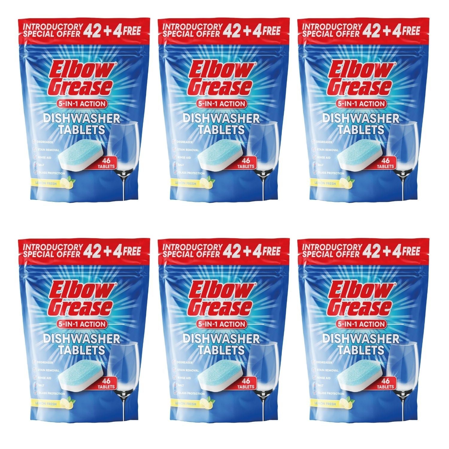Elbow Grease 6-Pack of Dishwasher Tablets for effective cleaning and shine in every wash