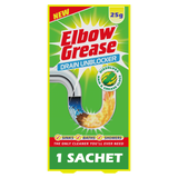 Elbow Grease drain unblocker sachets designed to dissolve grease in sinks, baths, and showers