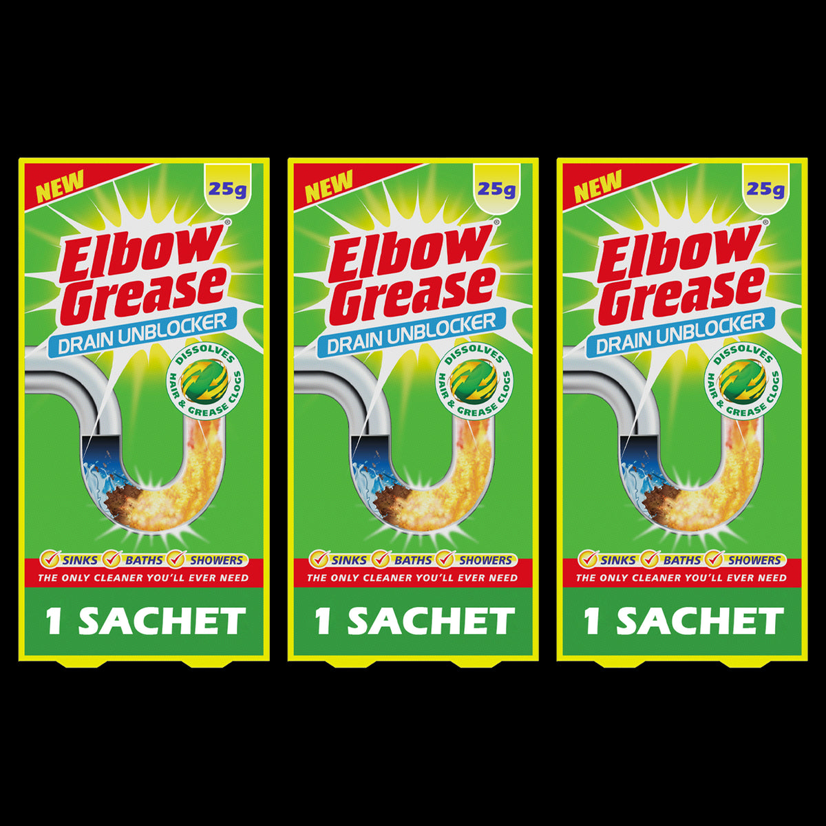 3X Drain Away Elbow Grease Sachets 25G Drain Cleaner