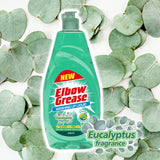 Elbow Grease washing up liquid in a green bottle with eucalyptus fragrance for effective grease removal