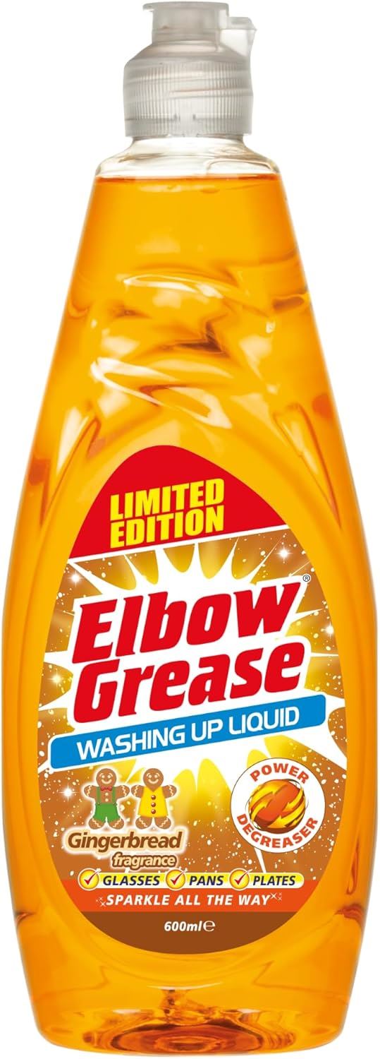 Elbow Grease Washing Up Liquid Gingerbread in a 600ml bottle for effective cleaning and sparkling dishes