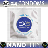 EXS nano thin condoms 24 pack vegan male condom in white packaging with blue logo