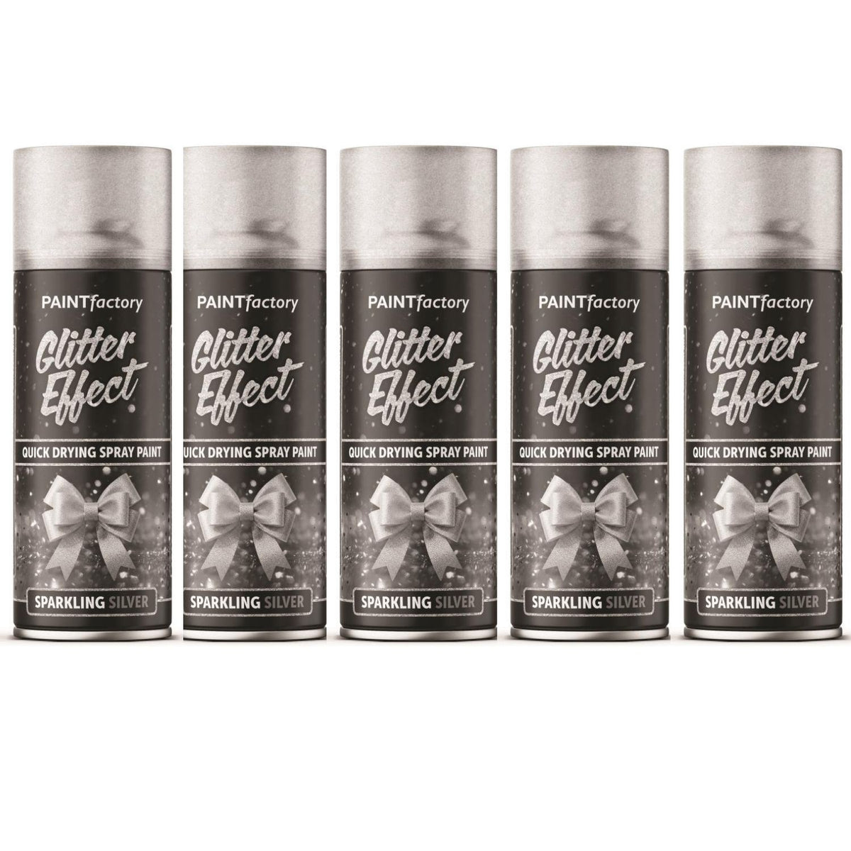 5X - Paint Factory Silver Glitter Effect Spray Paint 400ml