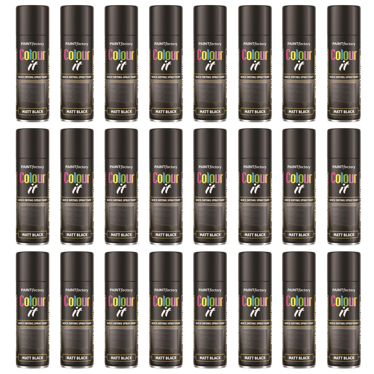 24X - Paint Factory Black Matt Spray Paint 250ml