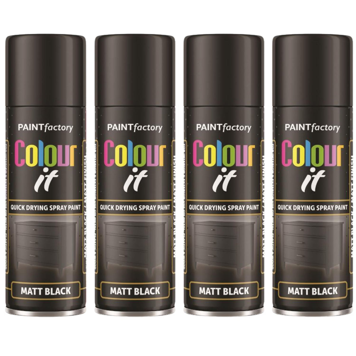 4X Paint Factory Black Matt Spray Paint 250ml