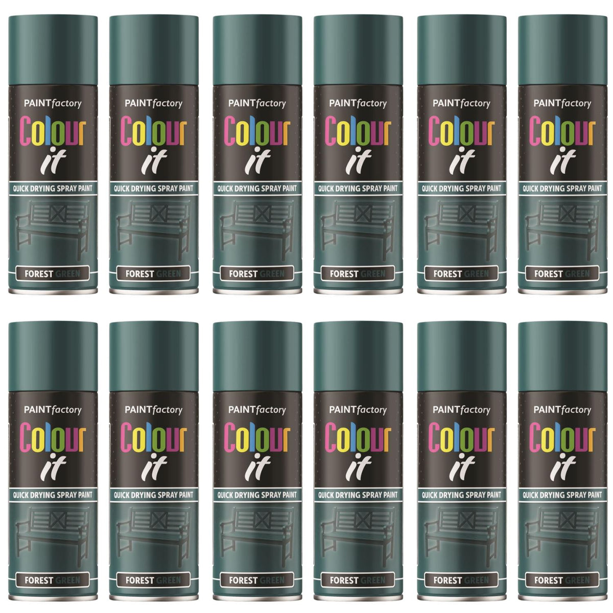 12X Paint Factory Forest Green Gloss Spray Paint 400ml
