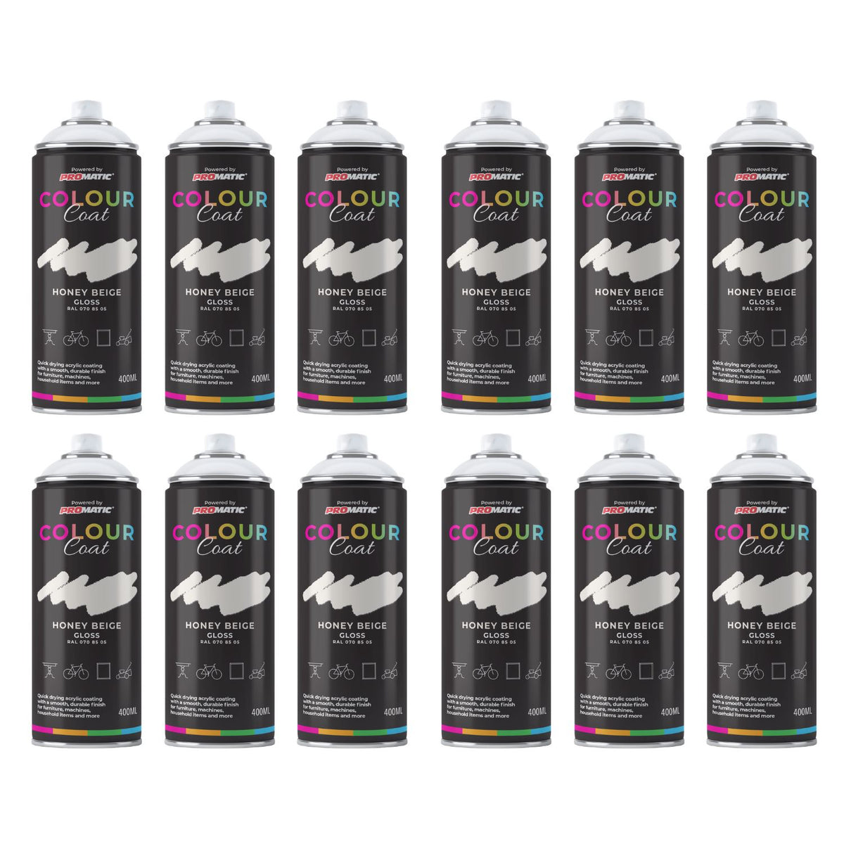 12X Honey Beige RAL 070 85 05 Gloss Spray Paint 400ml