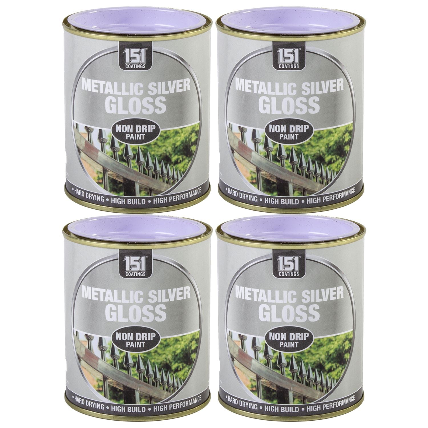 4X Metallic Silver Gloss Non-Drip Paint 300ml Tin Paint