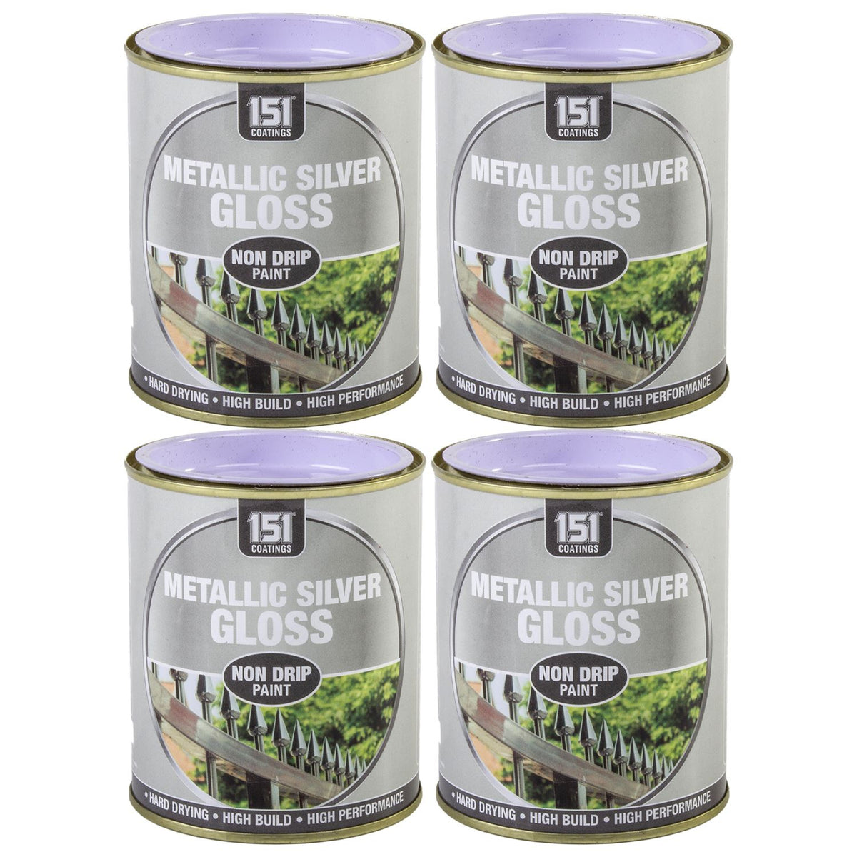 4X Metallic Silver Gloss Non-Drip Paint 300ml Tin Paint