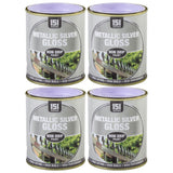 4X Metallic Silver Gloss Non-Drip Paint 300ml Tin Paint
