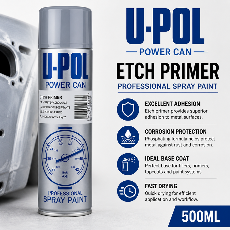 5X Upol Power Can Etch Primer High Build  Aerosol Spray 500ml