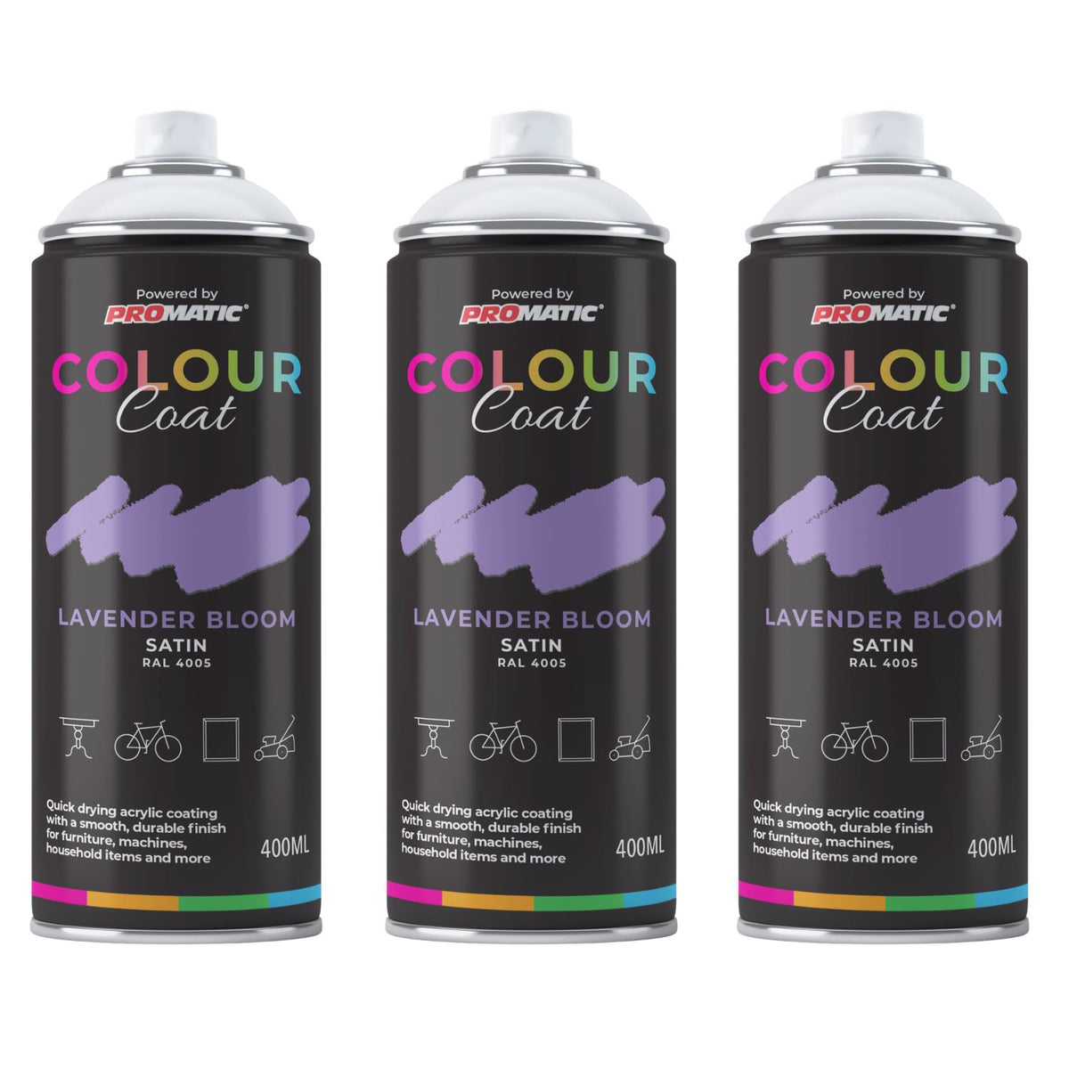 3X Lavender Bloom RAL 4005 Satin Spray Paint 400ml