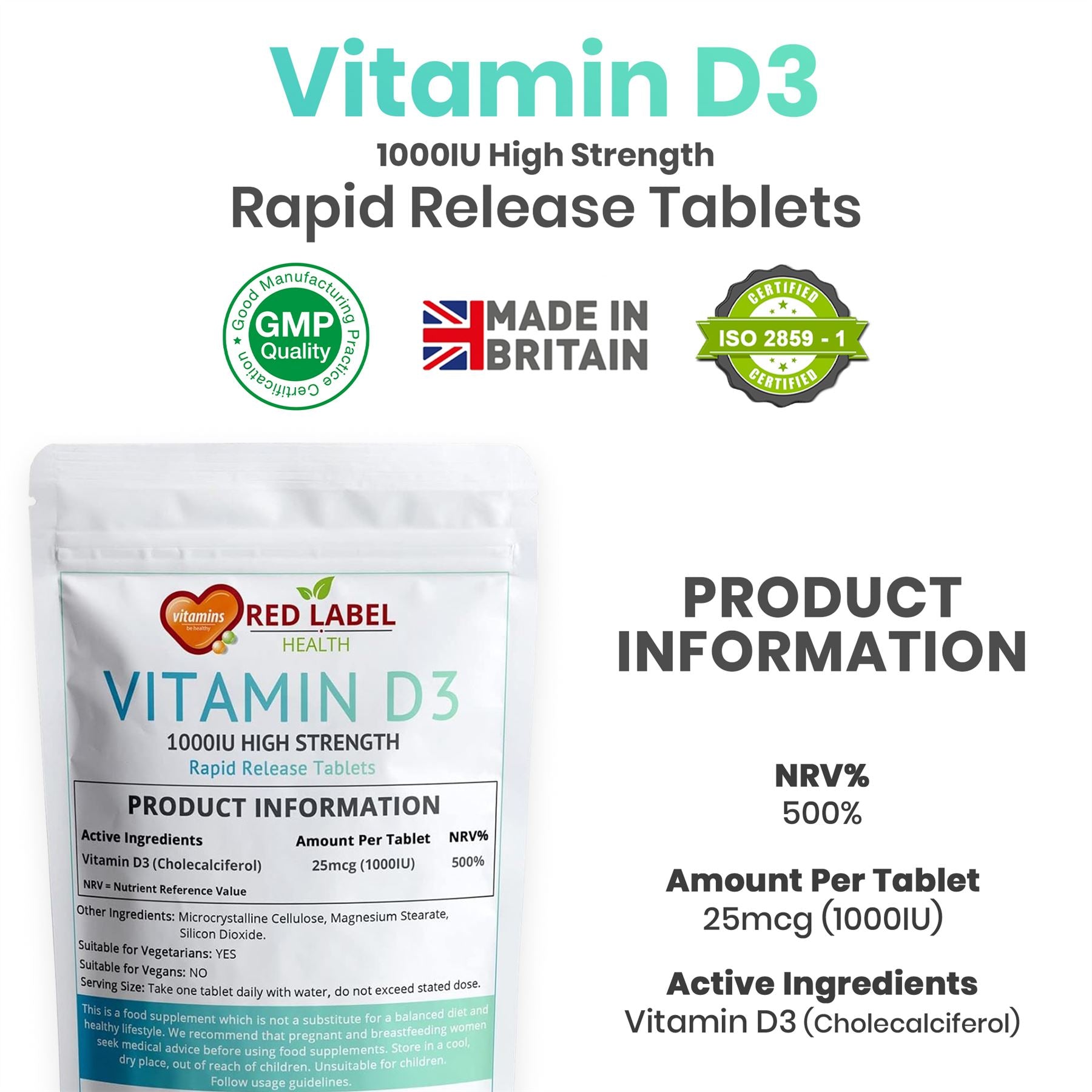 Vitamin D3 1000IU - 200 Tablets Vitamin D3