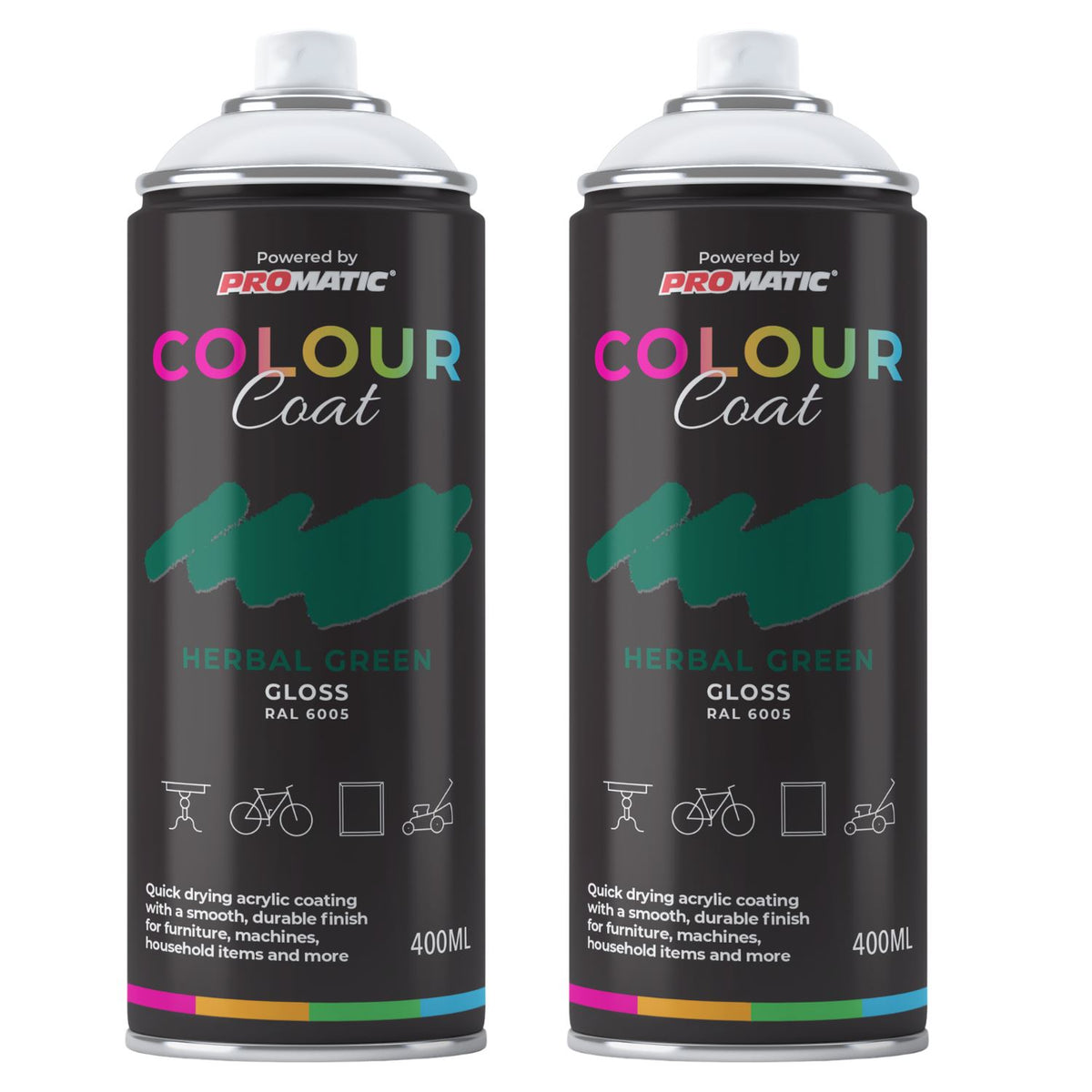 2X Herbal Green RAL 6005 Gloss Spray Paint 400ml