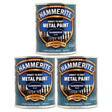 3X Hammerite Hammered Blue Paint 750ml Tin Paint
