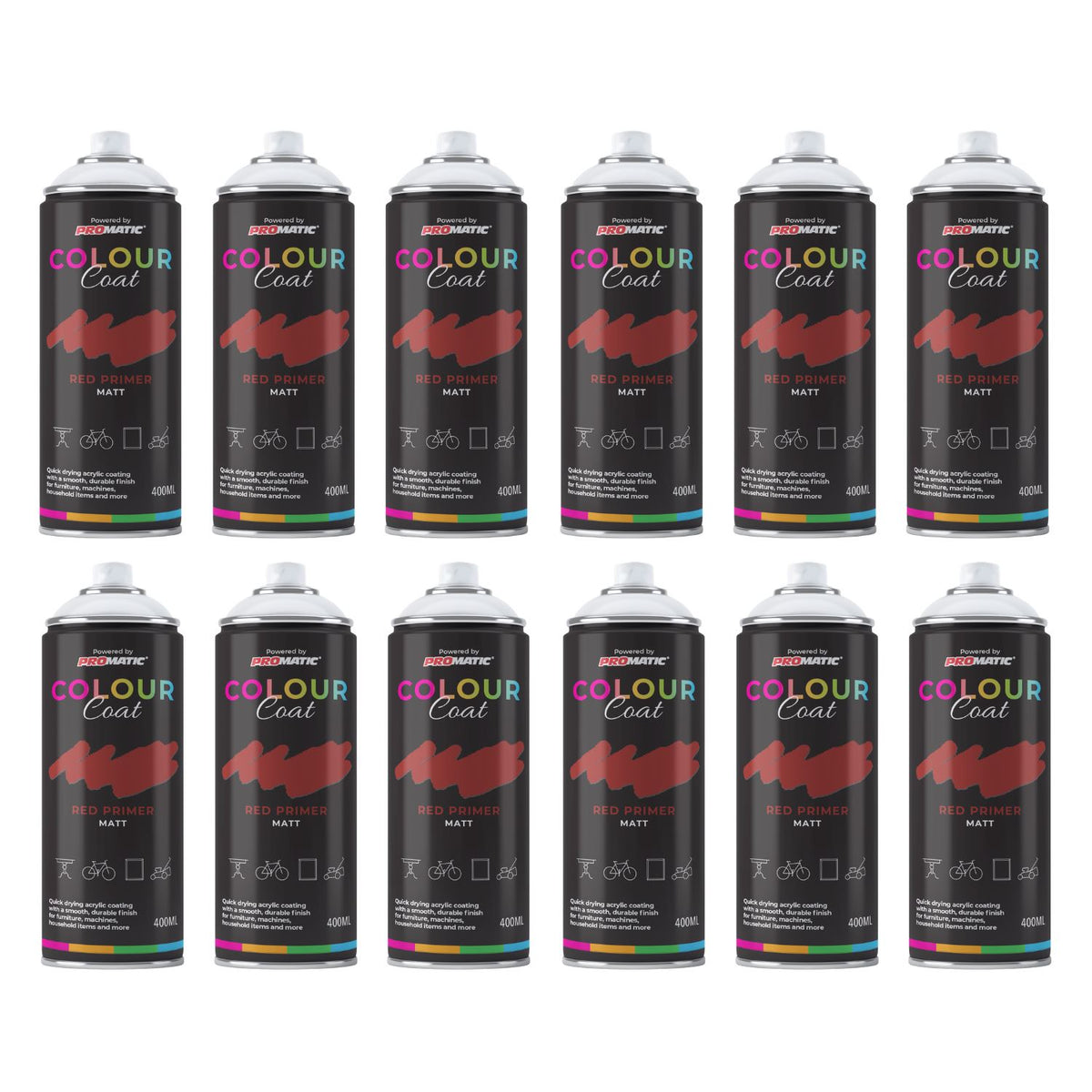 12X Red Primer Matt Spray Paint 400ml