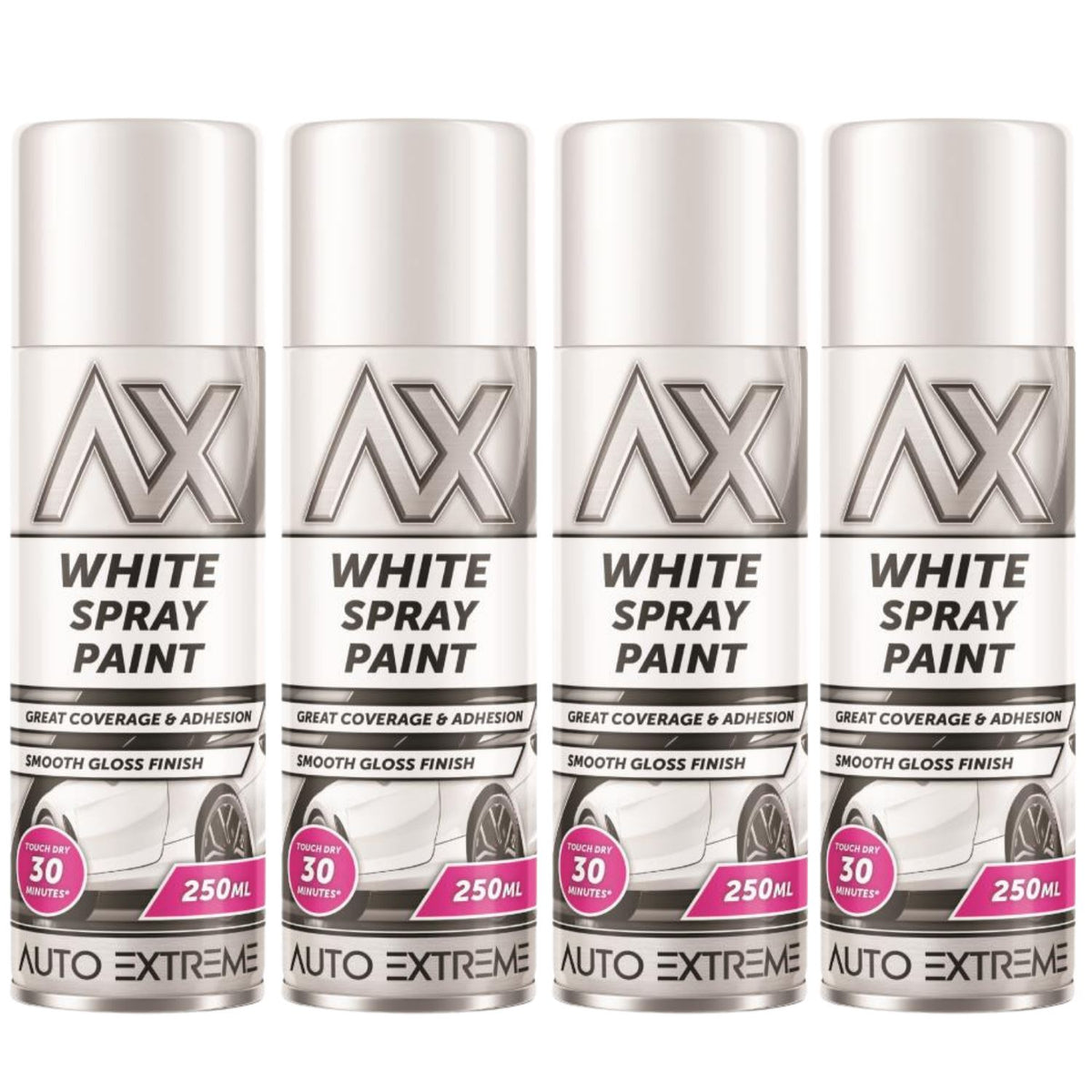 4X Auto Extreme White Gloss Spray Paint 250ml