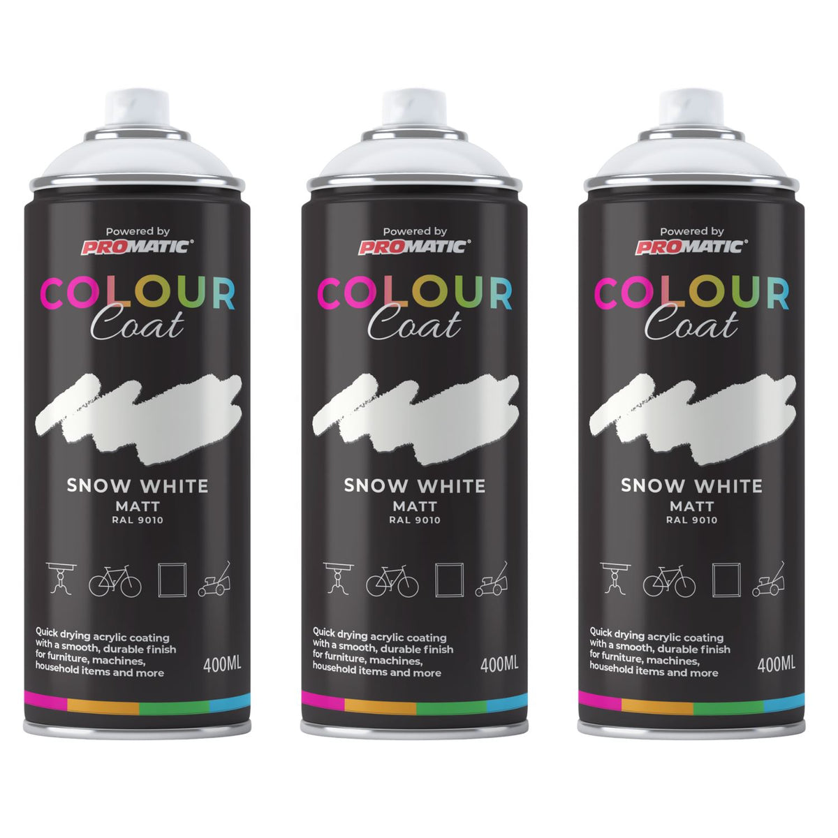 3X Snow White RAL 9010 Matt Spray Paint 400ml