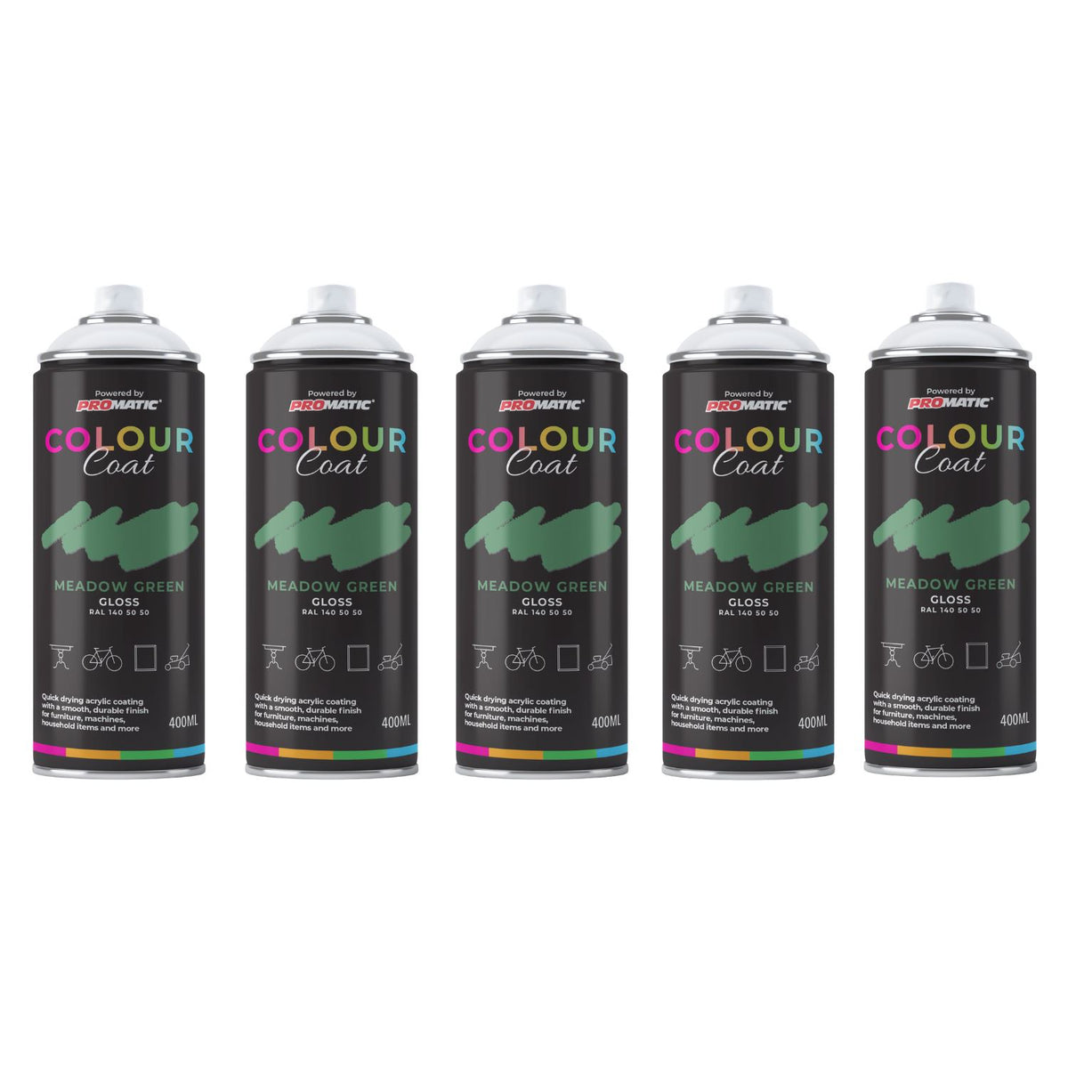 5X Meadow Green RAL 140 50 50 Gloss Spray Paint 400ml