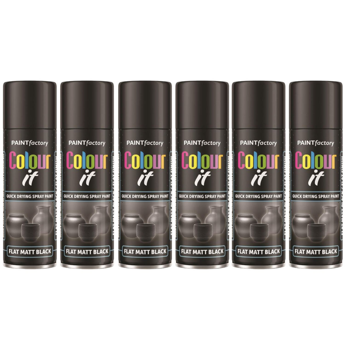 6X Paint Factory Flat Matt Black Spray Paint 250ml