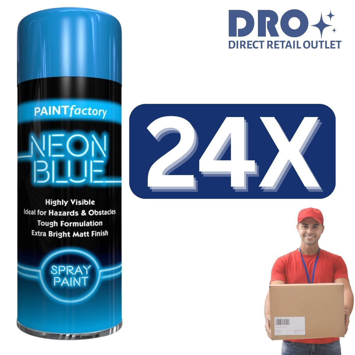 24X - Paint Factory Blue Fluorescent Neon Spray Paint 200ml