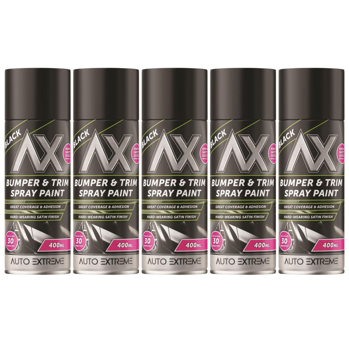 5X Auto Extreme Bumper & Trim Black Spray Paint 400ml
