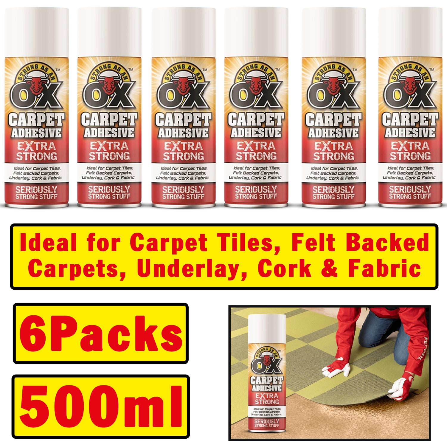 6X Strong As An Ox Carpet Adhesive Spray 500ml