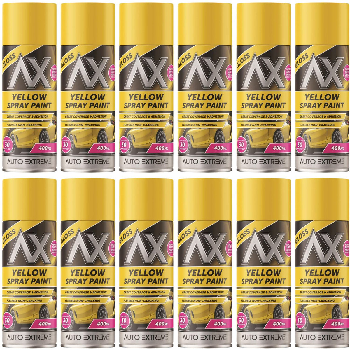 12X Auto Extreme Yellow Gloss Spray Paint 400ml