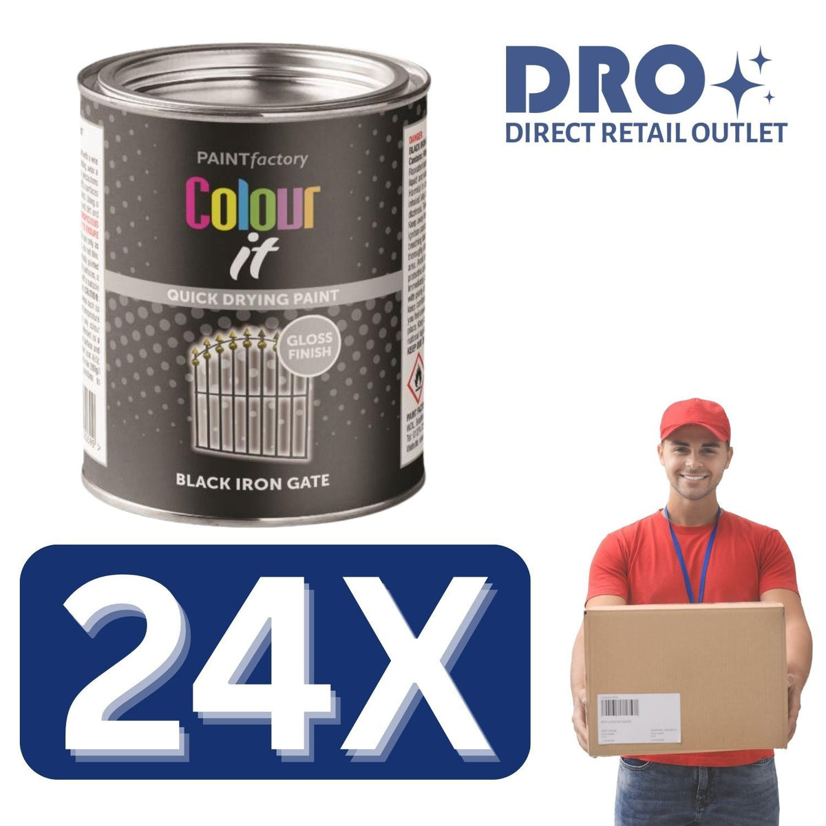 24X - Paint Factory Black Iron Gate Gloss Tin Paint 300ml