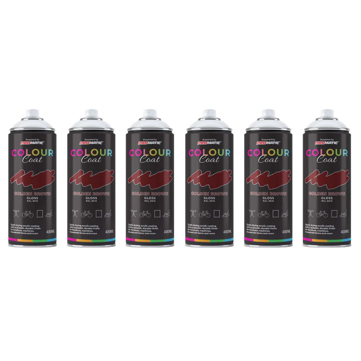 6X Golden Brown RAL 8015 Gloss Spray Paint 400ml