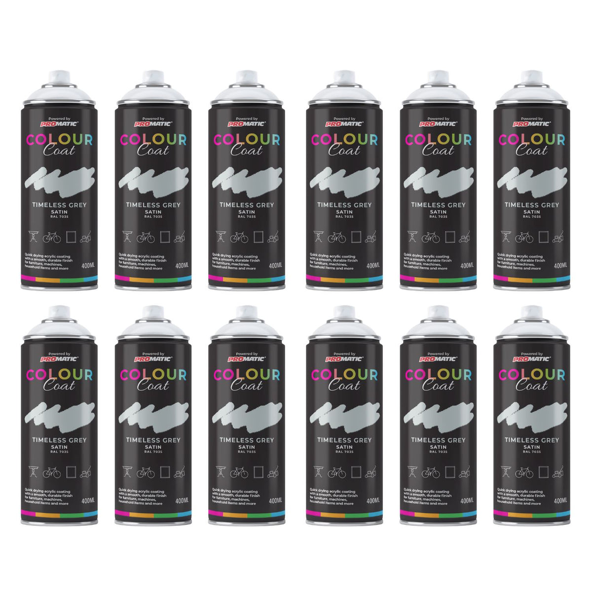 12X Timeless Grey RAL 7035 Satin Spray Paint 400ml