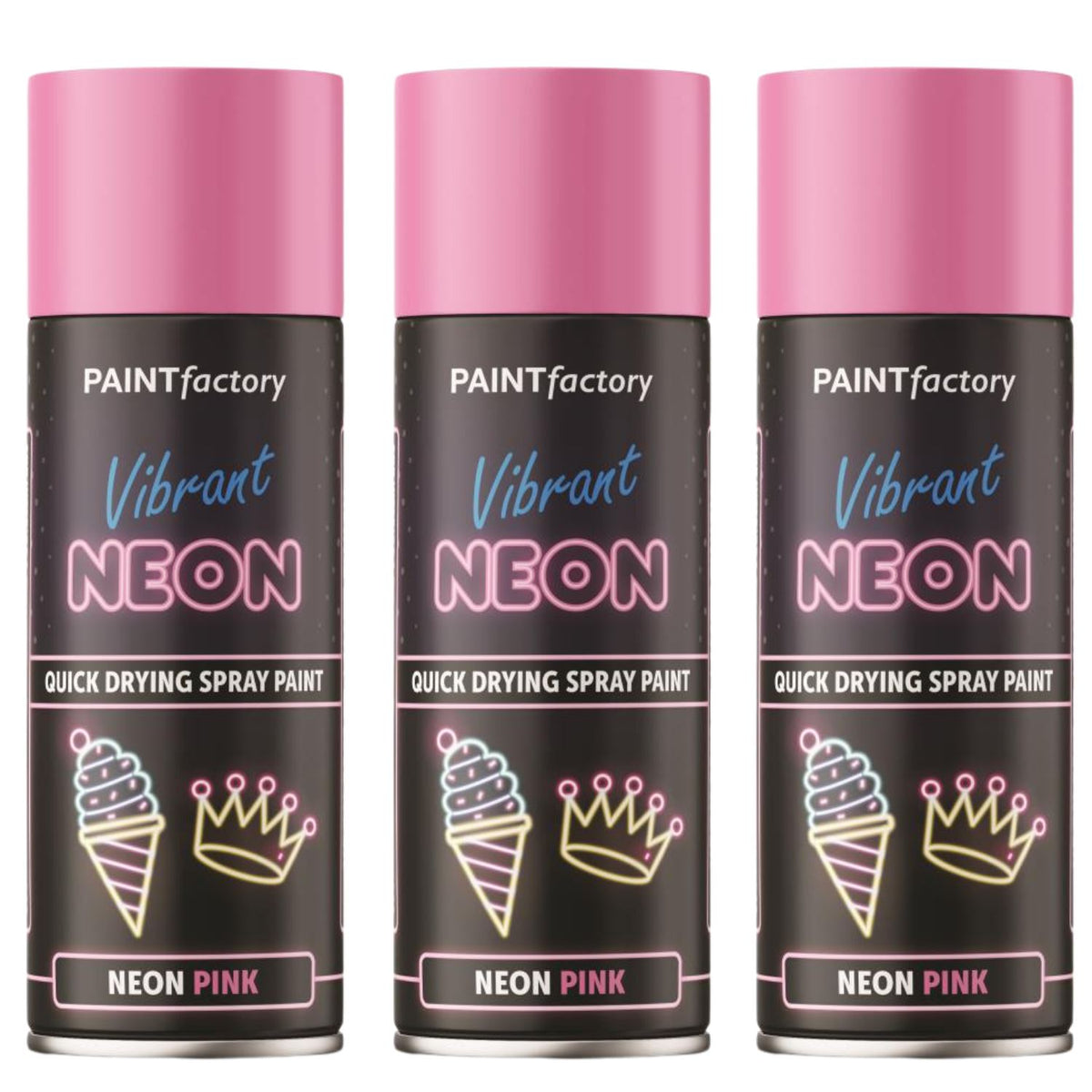 3X Paint Factory Neon Pink Spray Paint 400ml