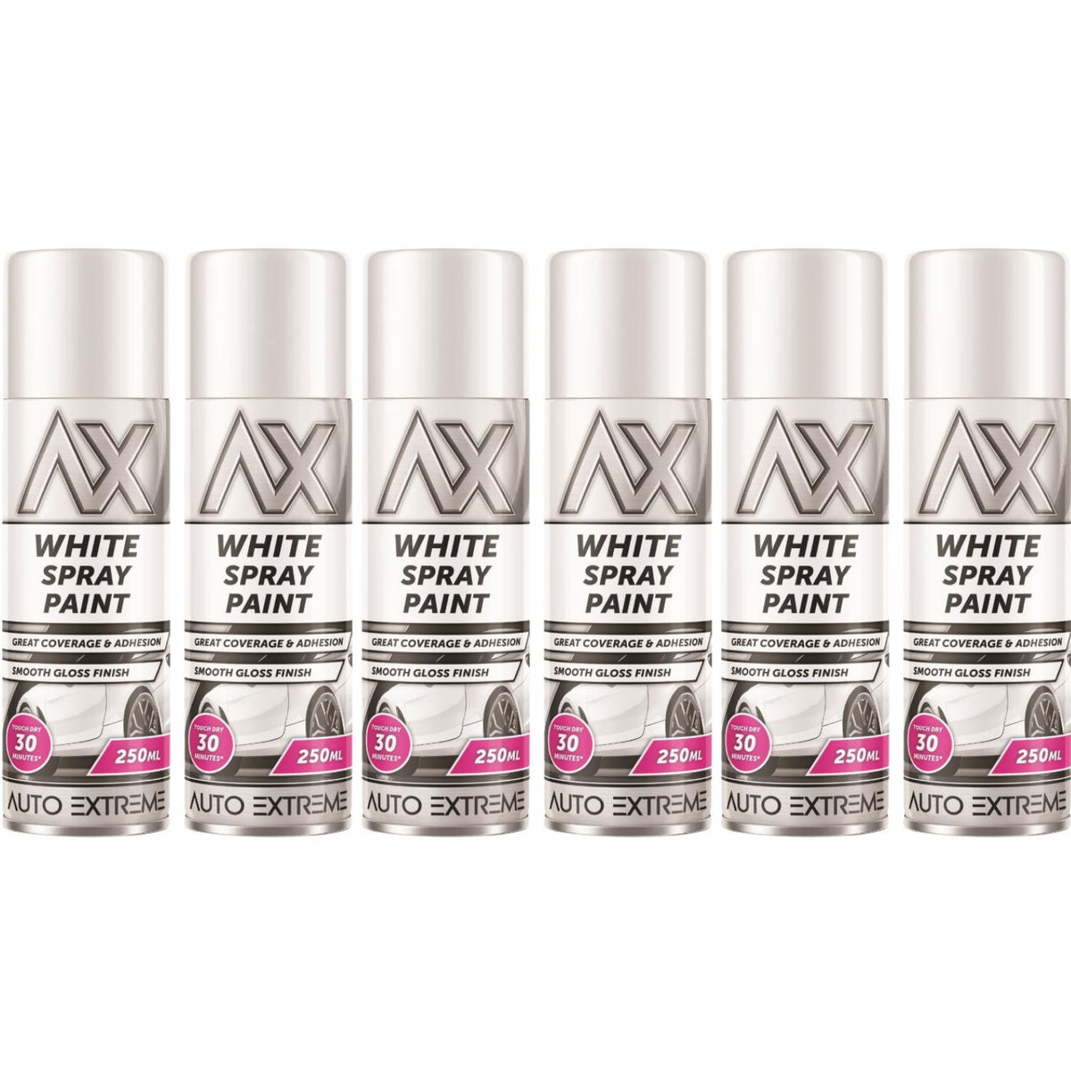 6X Auto Extreme White Gloss Spray Paint 250ml