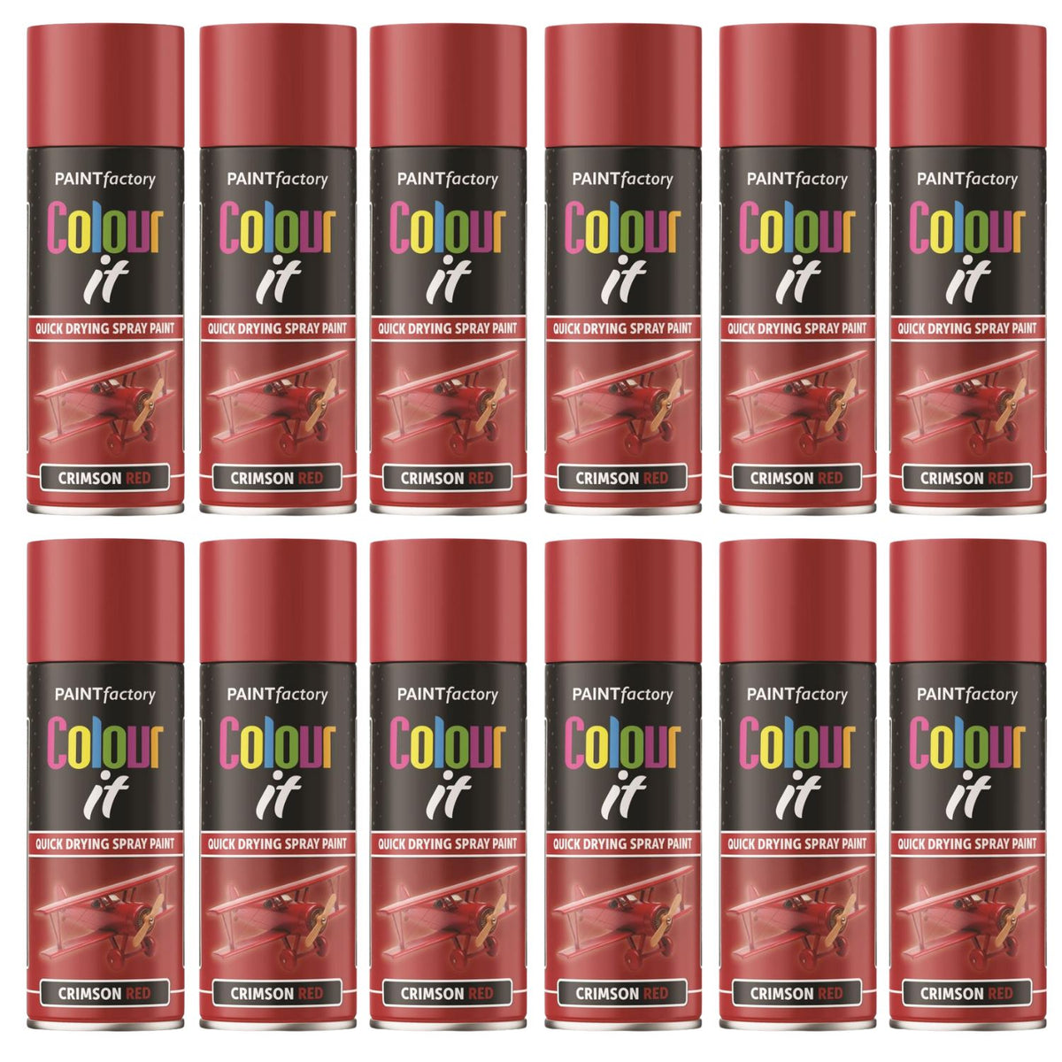 12X Paint Factory Crimson Red Gloss Spray Paint 400ml
