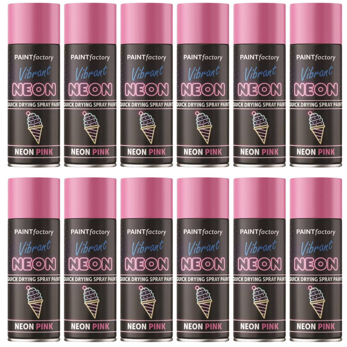 12X Paint Factory Fluorescent Neon Pink Spray Paint 200ml
