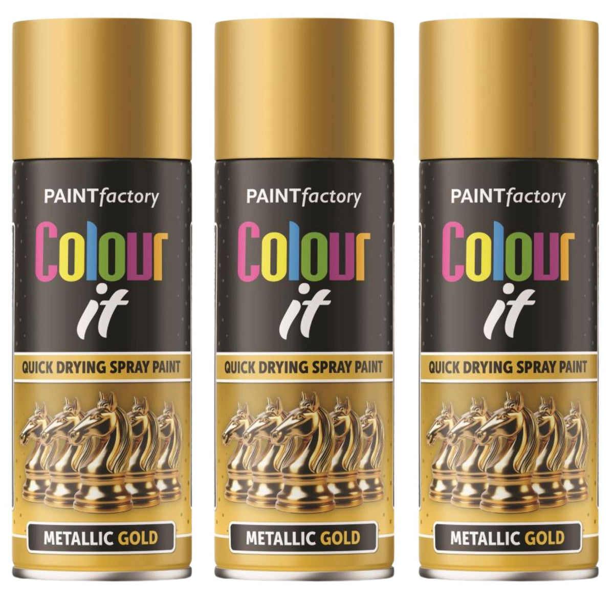 3X Paint Factory Gold Metallic Spray Paint 400ml