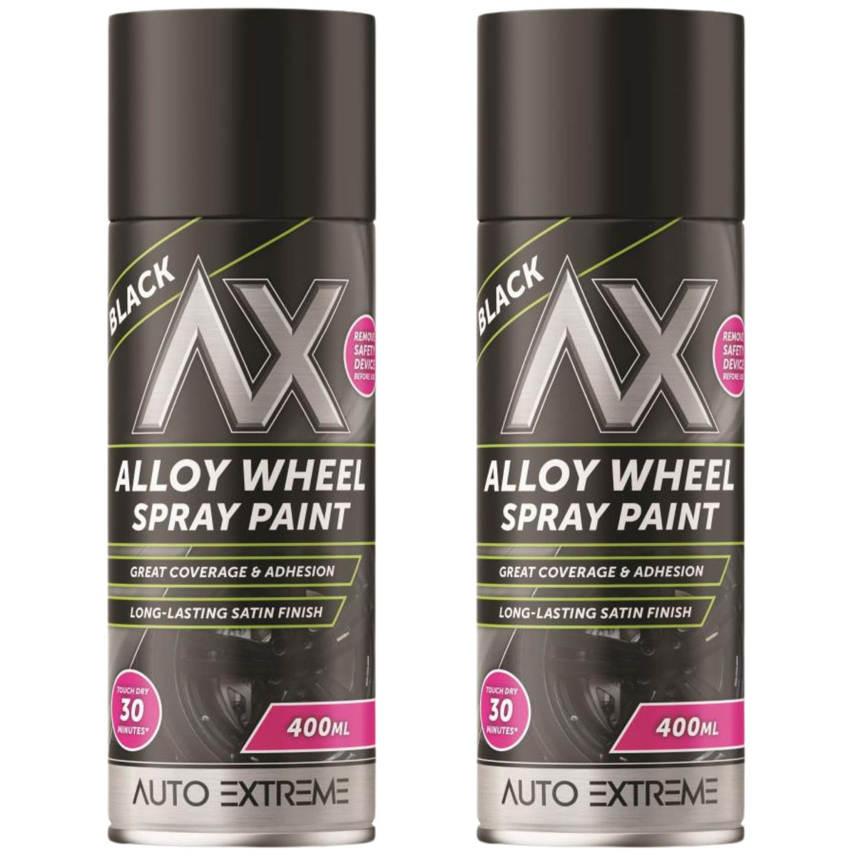 2X Auto Extreme Black Alloy Wheel Spray Paint 400ml