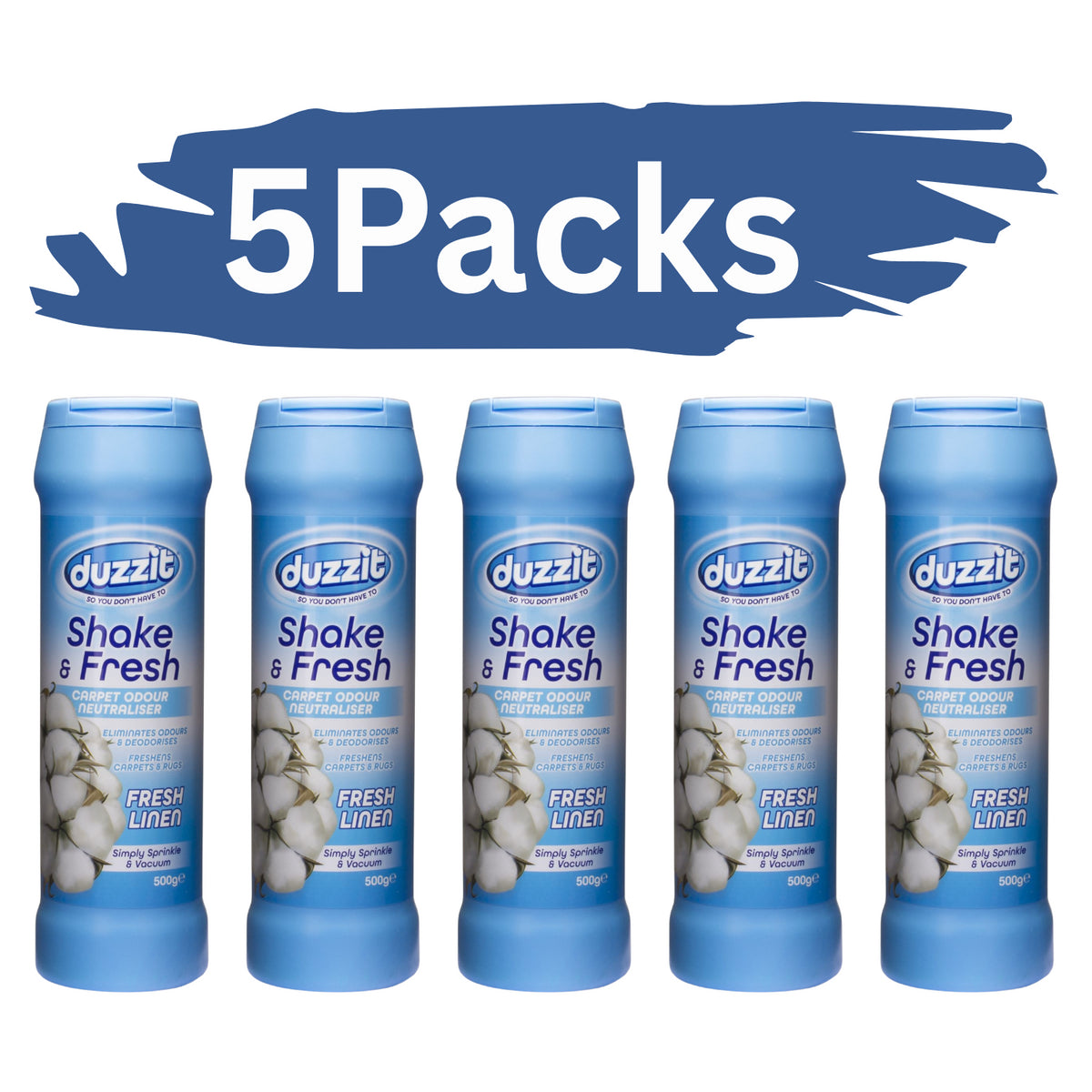 5X Duzzit Shake & Fresh Carpet Odour Neutraliser Fresh Linen 500g