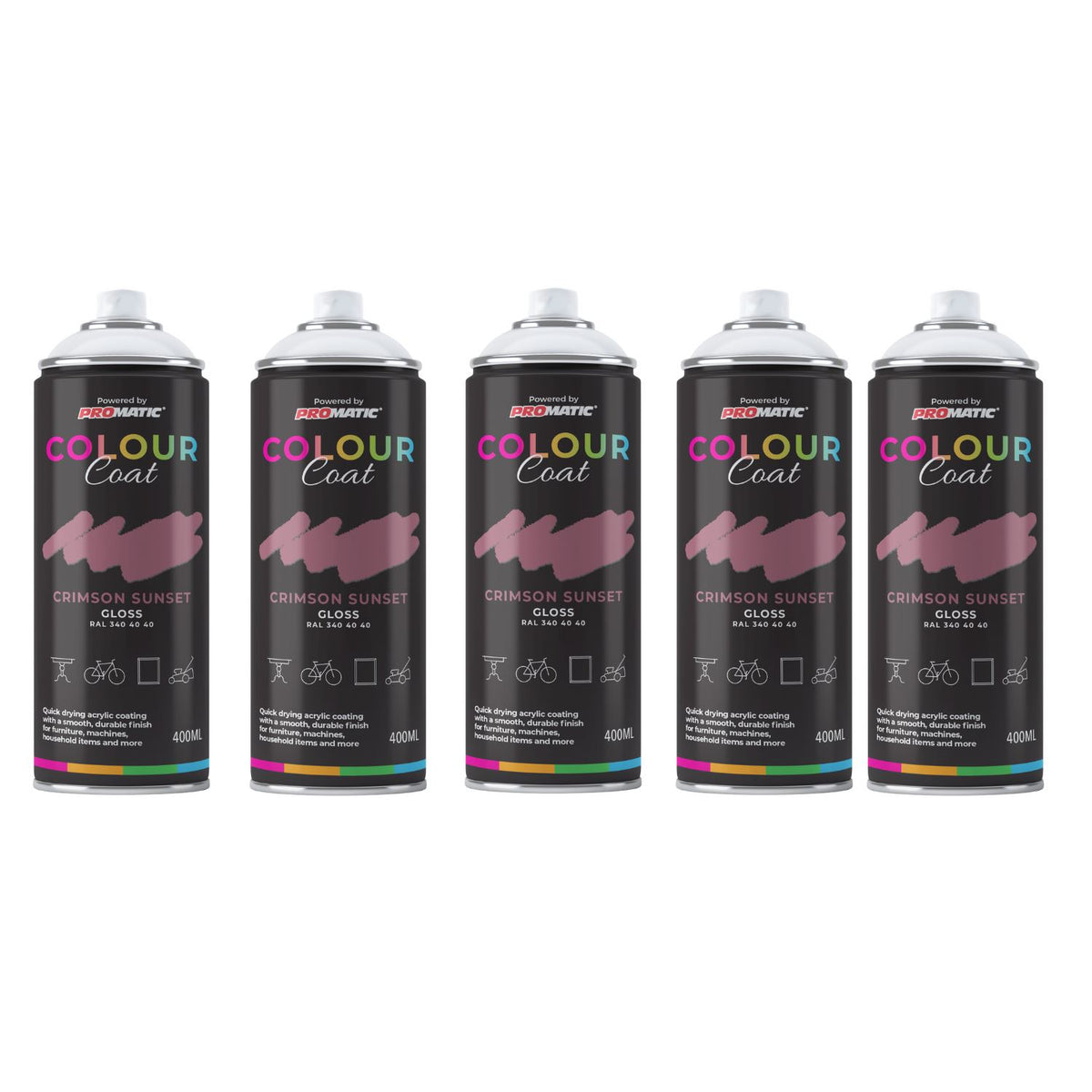 5X Crimson Sunset RAL 340 40 40 Gloss Spray Paint 400ml