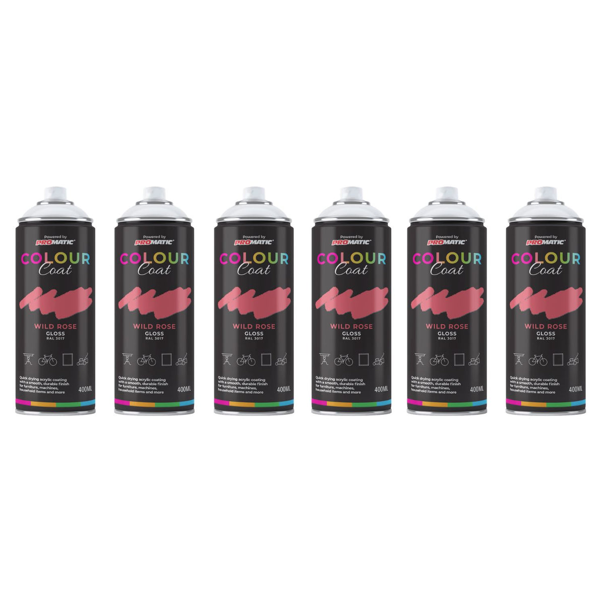 6X Wild Rose RAL 3017 Gloss Spray Paint 400ml