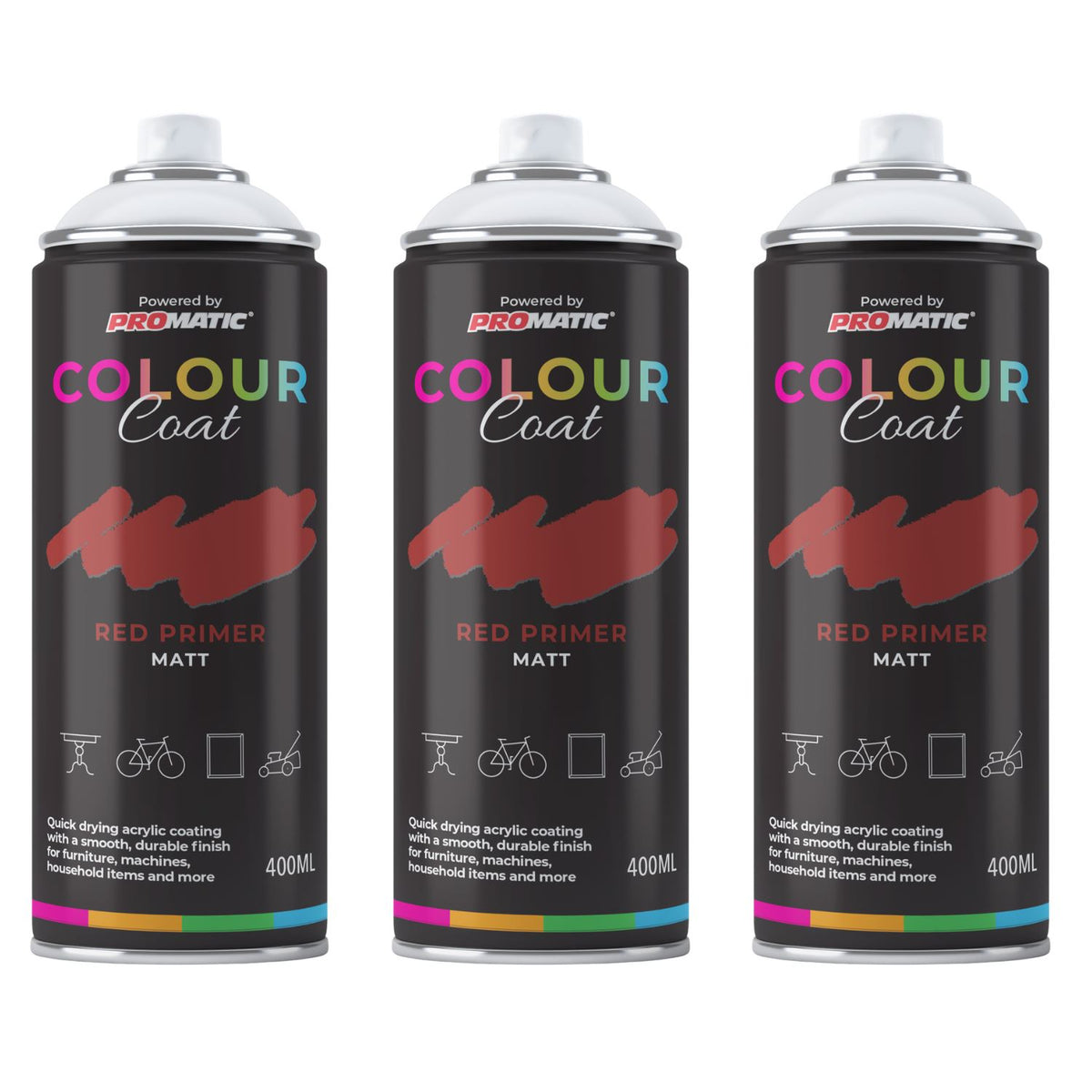 3X Red Primer Matt Spray Paint 400ml