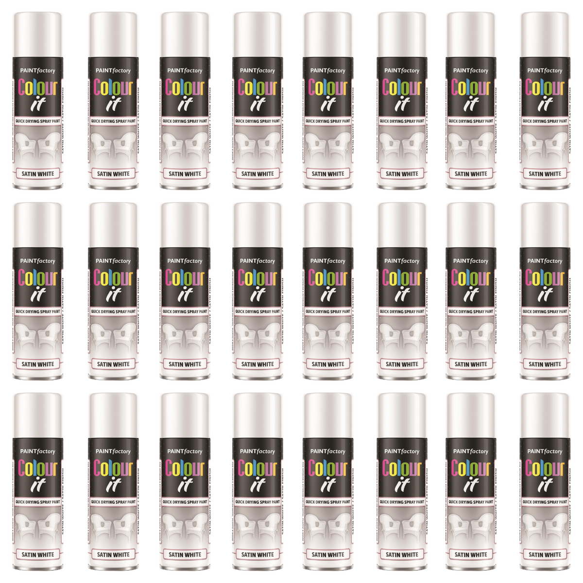 24X - Paint Factory White Satin Spray Paint 250ml