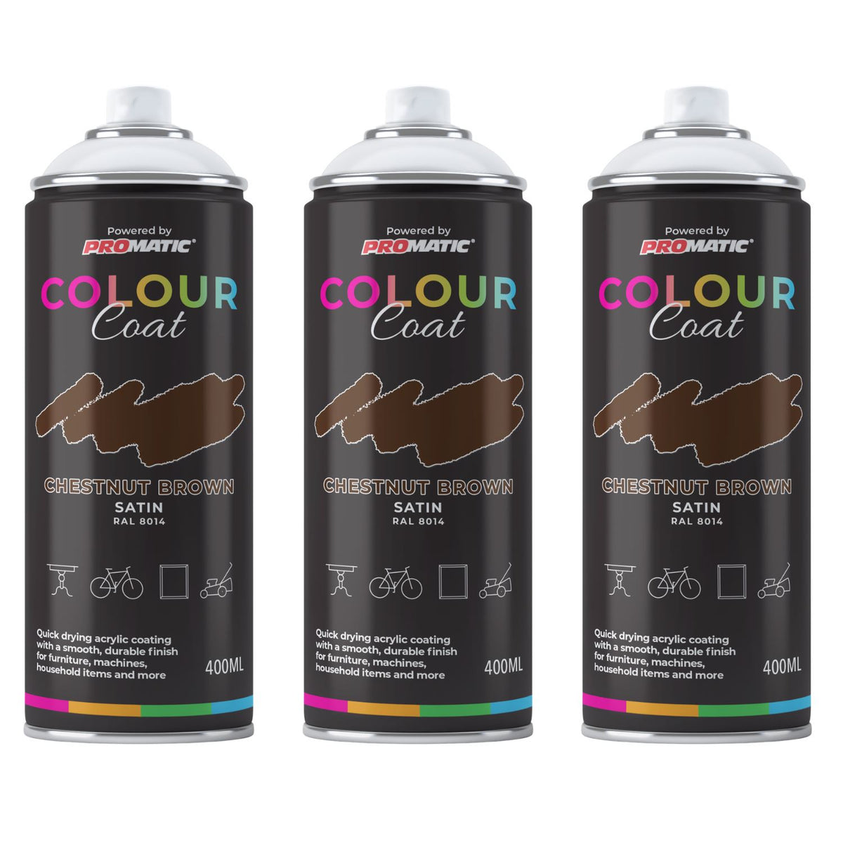 3X Chestnut Brown RAL 8014 Satin Spray Paint 400ml
