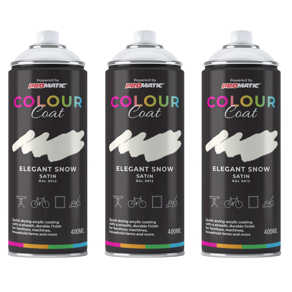 3X Elegant Snow RAL 9012 Satin Spray Paint 400ml