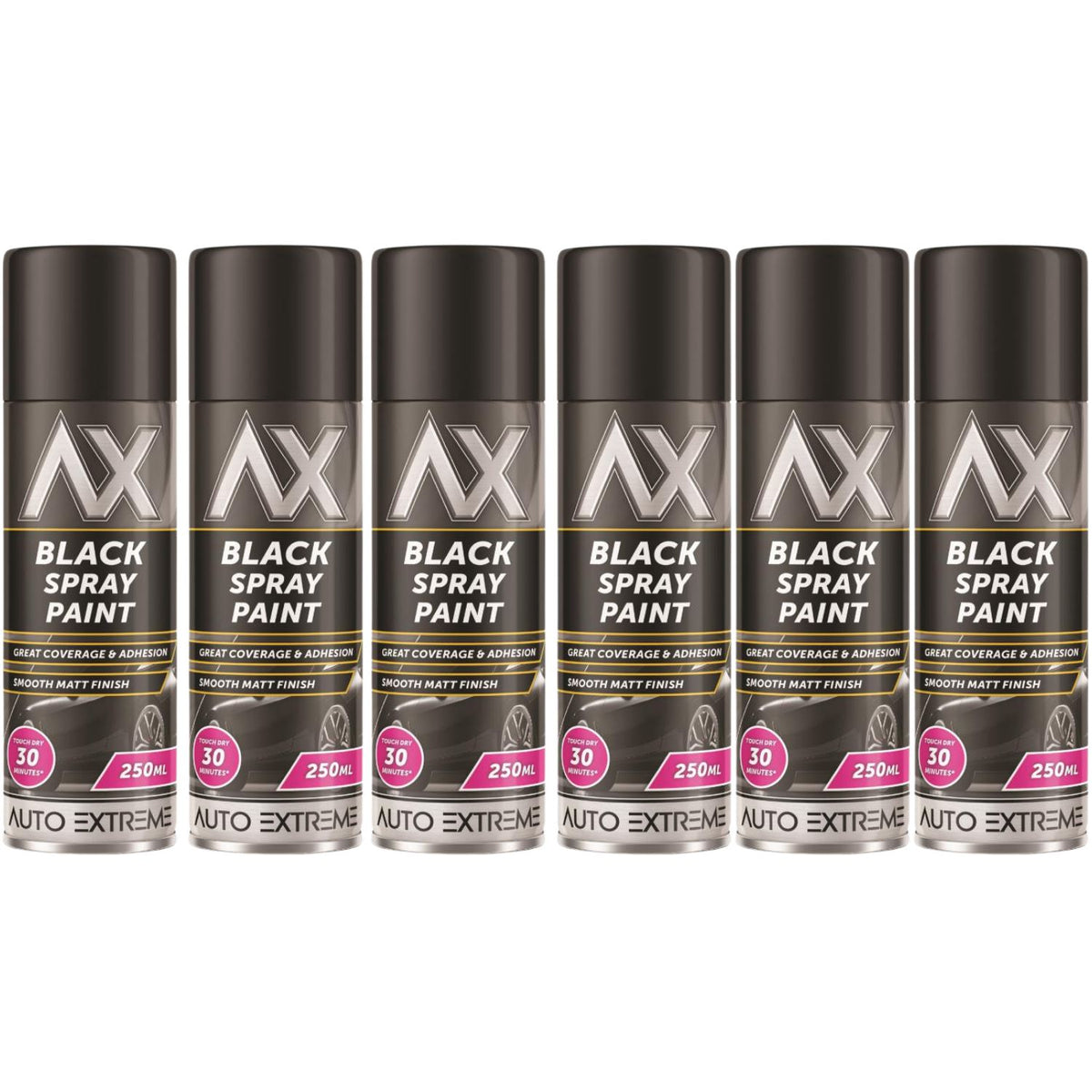 6X Auto Extreme Black Matt Spray Paint 250ml