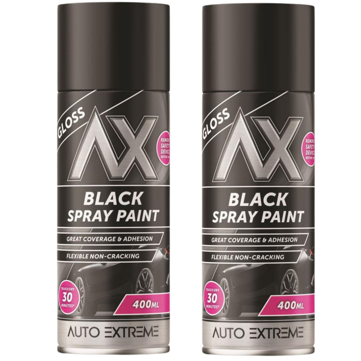 2X Auto Extreme Black Gloss Spray Paint 400ml