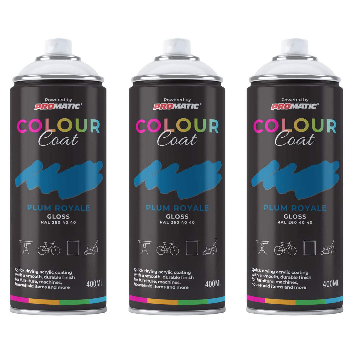 3X Plum Royale RAL 260 40 40 Gloss Spray Paint 400ml
